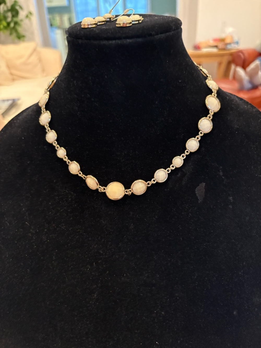 Anne Klein Gold-Tone Necklace with Cream Cabochon Links Plus Matching earrings